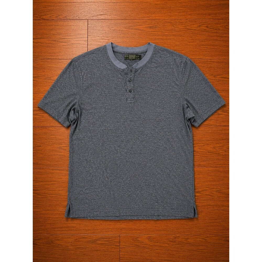 Generra Henley Shirt Mens L Gray Heather Short Sleeve Button Neck Tee
